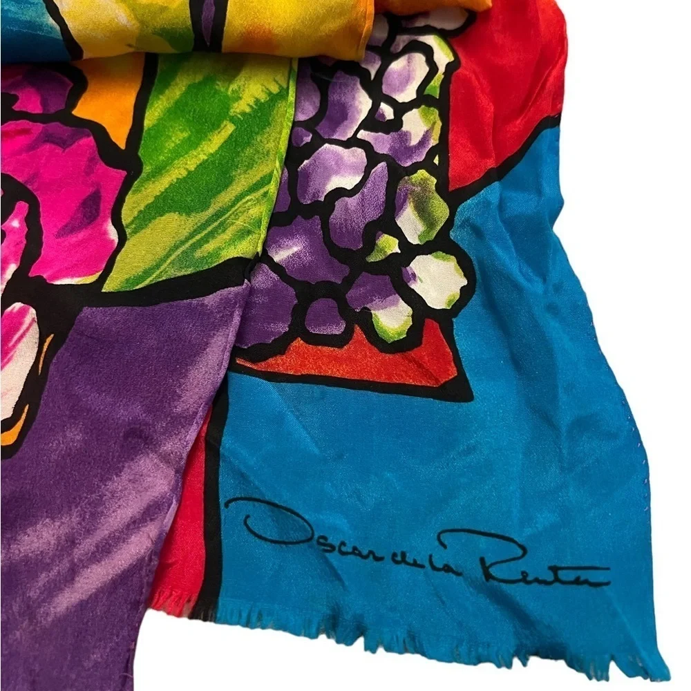 Vintage Oscar de la Renta bright floral oblong silk scarf - WOW!